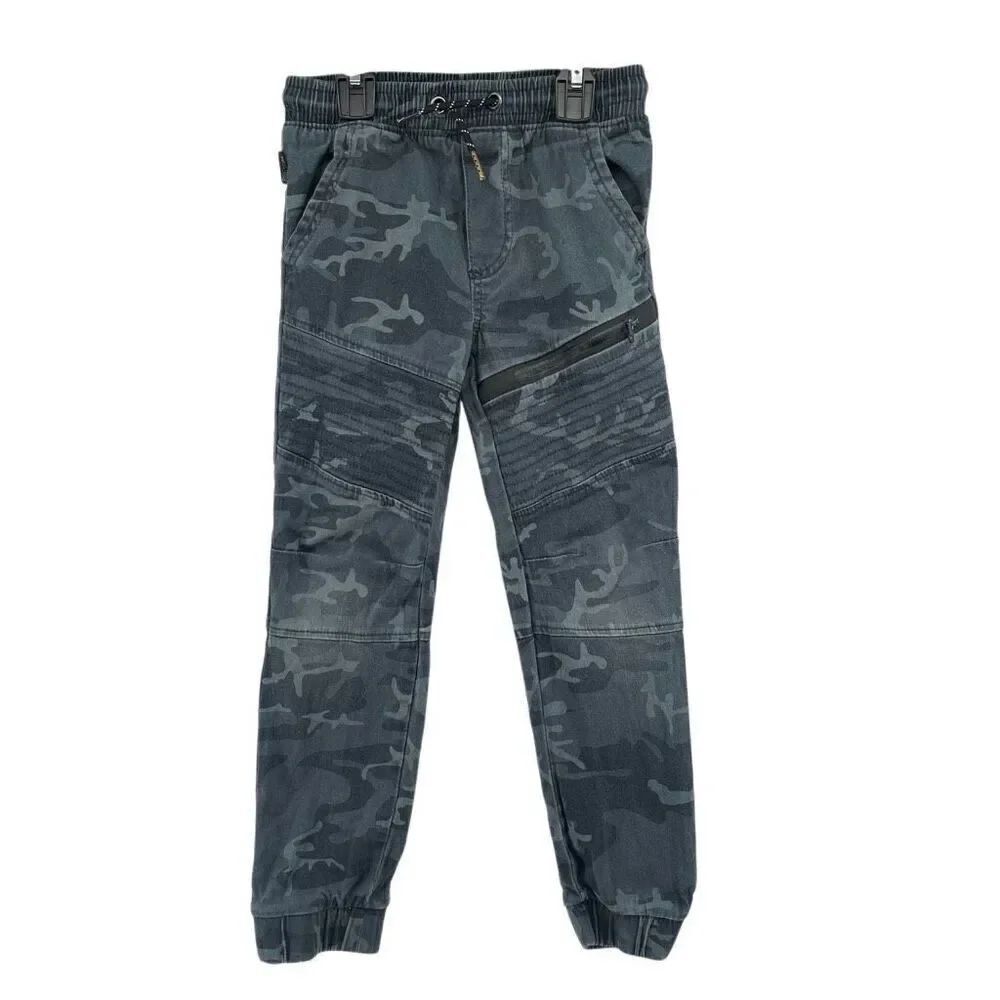 Ring of Fire Boys Blue Gray Camo Moto Jogger Pants Size 5 Drawstring Waist